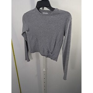 Cherokee Womens Gray Ribbed Knit Long Sleeve Cropped Top Front‎ Knot Size 16